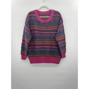 Womens XXL 3d Knit Sweater Pullover Crewneck Colorful Cosby Style Textured Retro